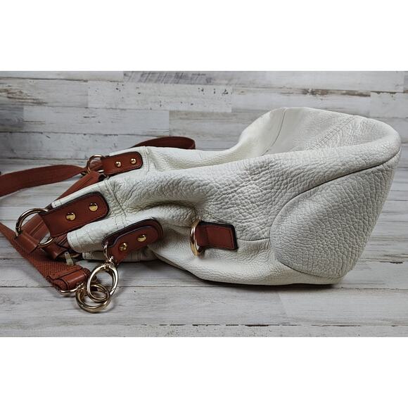 CYNTHIA ROWLEY XL Ivory/Brown Pebbled Leather Convertible Satchel/Shoulder Bag - Picture 5 of 16